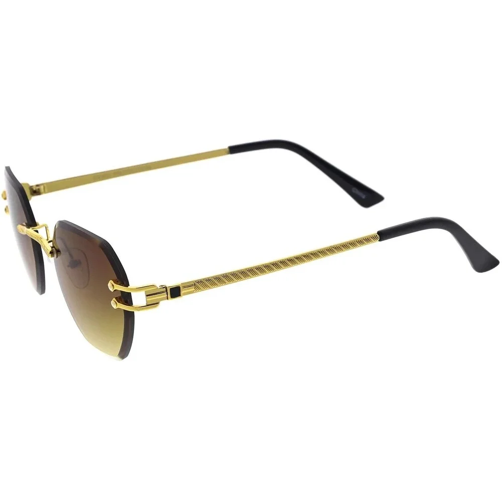 Sunglasses Brown Lens Rimless Gold Diamond Cut Elegant Fashion Designer Women